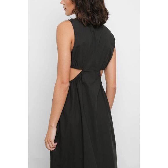 RAILS Rizo Midi Dress Size S Black Cutout Poplin Sustainable Minimalist Neutral - Picture 4 of 16